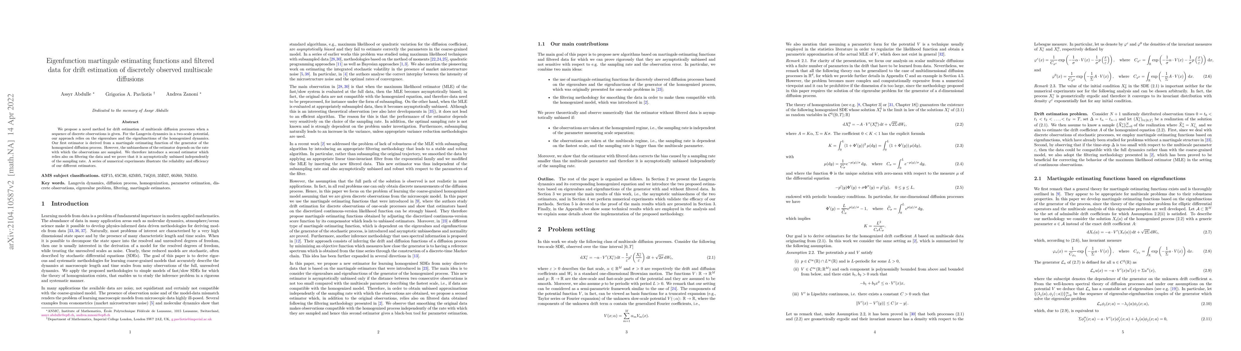 Thumbnail for Eigenfunction martingale estimating functions and filtered data for
  drift estimation of discretely observed multiscale diffusions