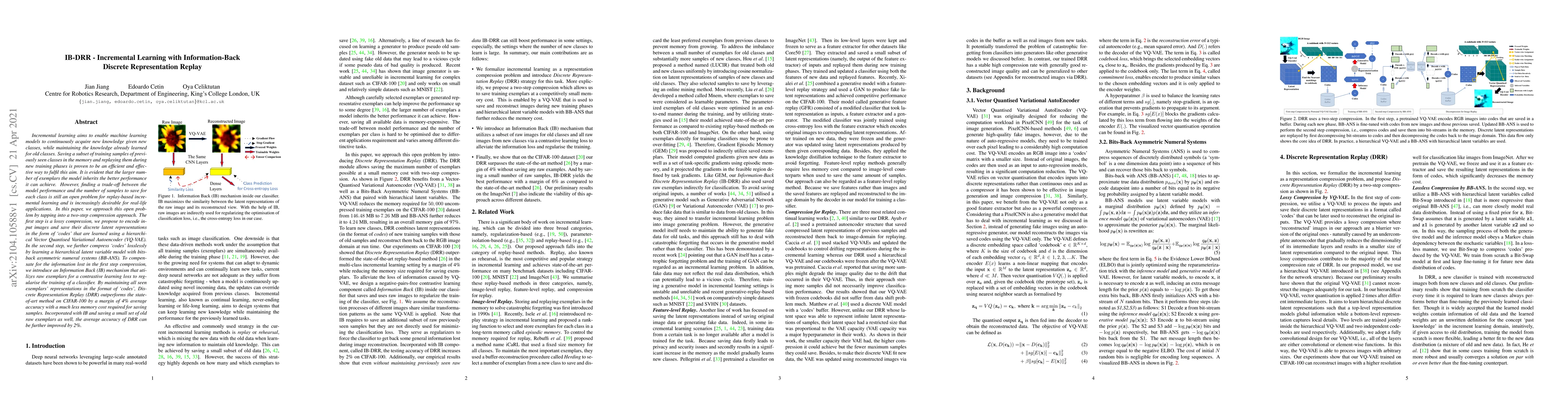 Thumbnail for IB-DRR: Incremental Learning with Information-Back Discrete
  Representation Replay