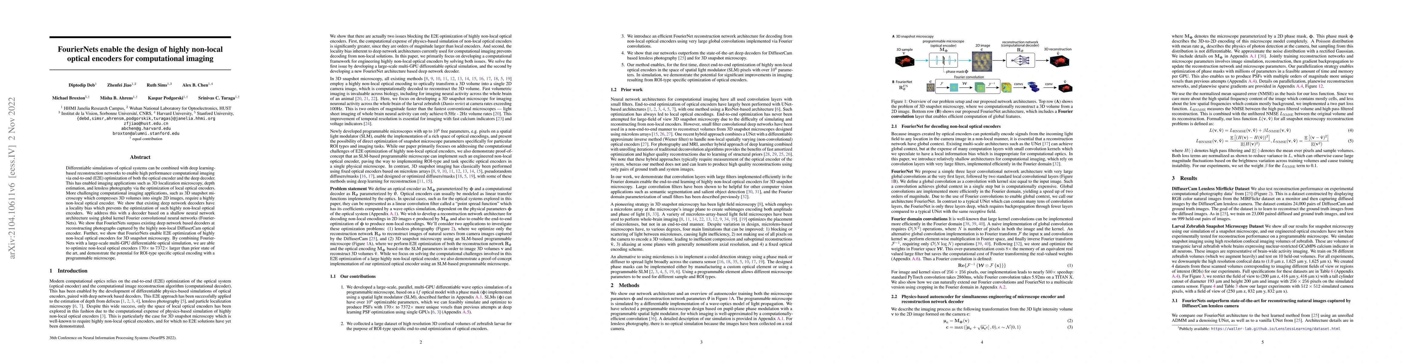 Thumbnail for FourierNets enable the design of highly non-local optical encoders for
  computational imaging