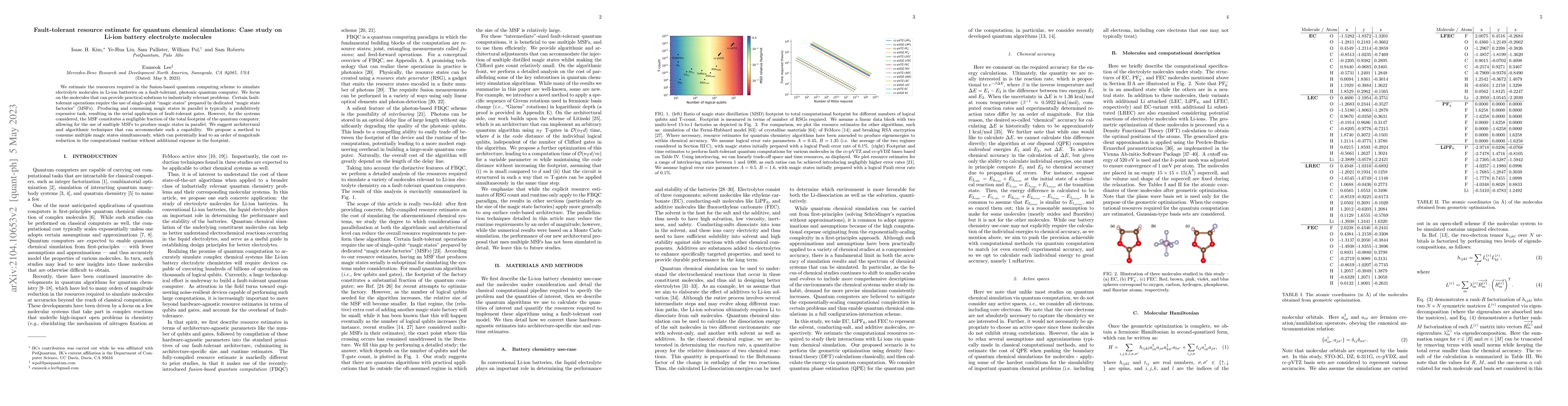 Thumbnail for Fault-tolerant resource estimate for quantum chemical simulations: Case
  study on Li-ion battery electrolyte molecules