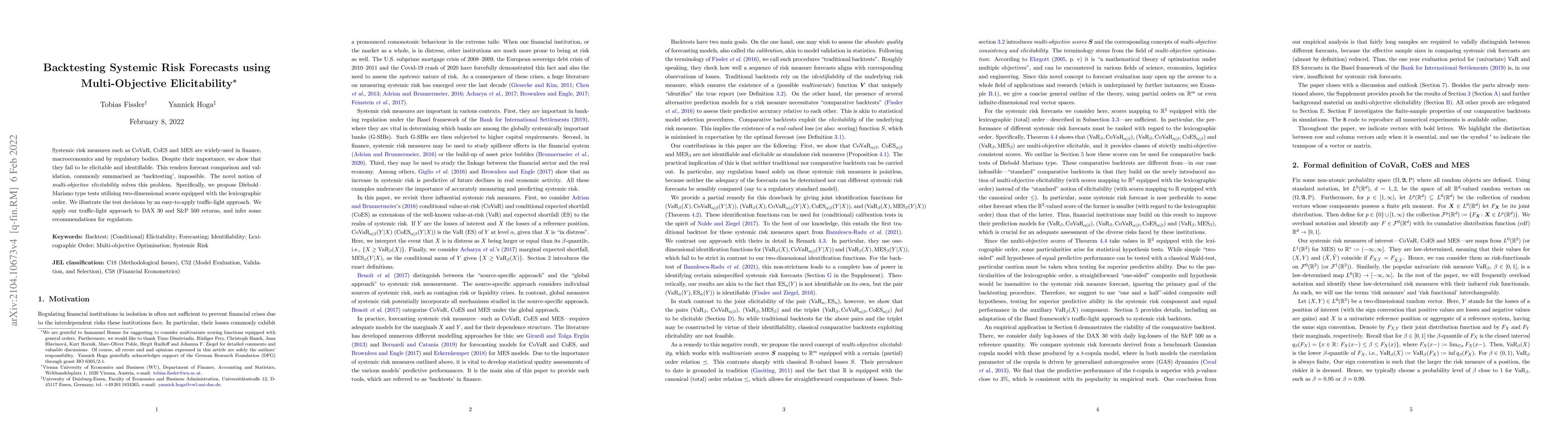 Thumbnail for Backtesting Systemic Risk Forecasts using Multi-Objective Elicitability