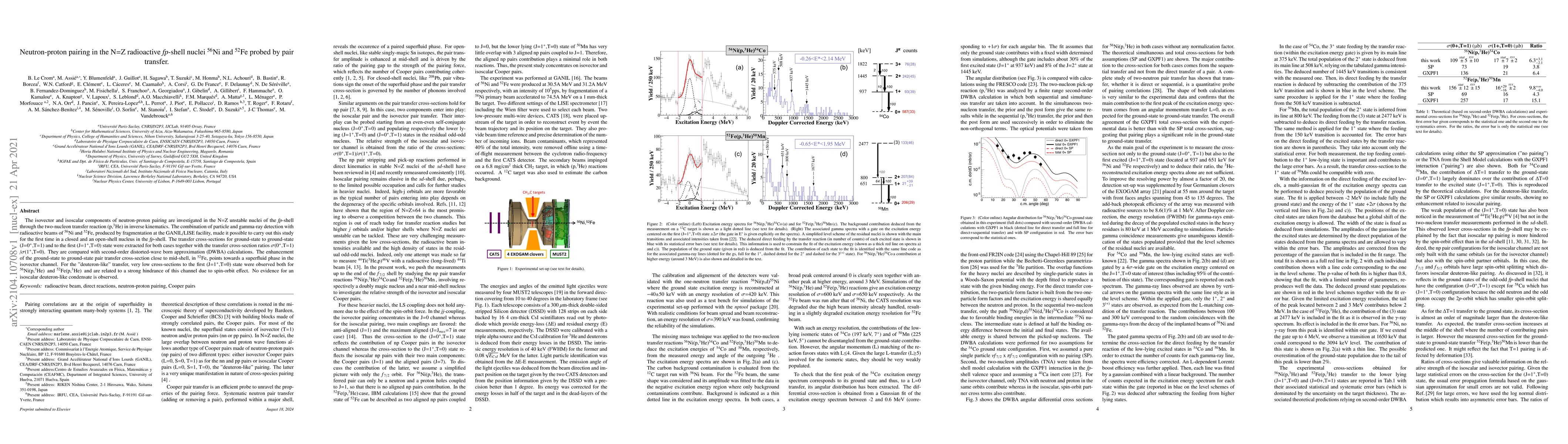 Thumbnail for Neutron-proton pairing in the N=Z radioactive fp-shell nuclei 56Ni and
  52Fe probed by pair transfer
