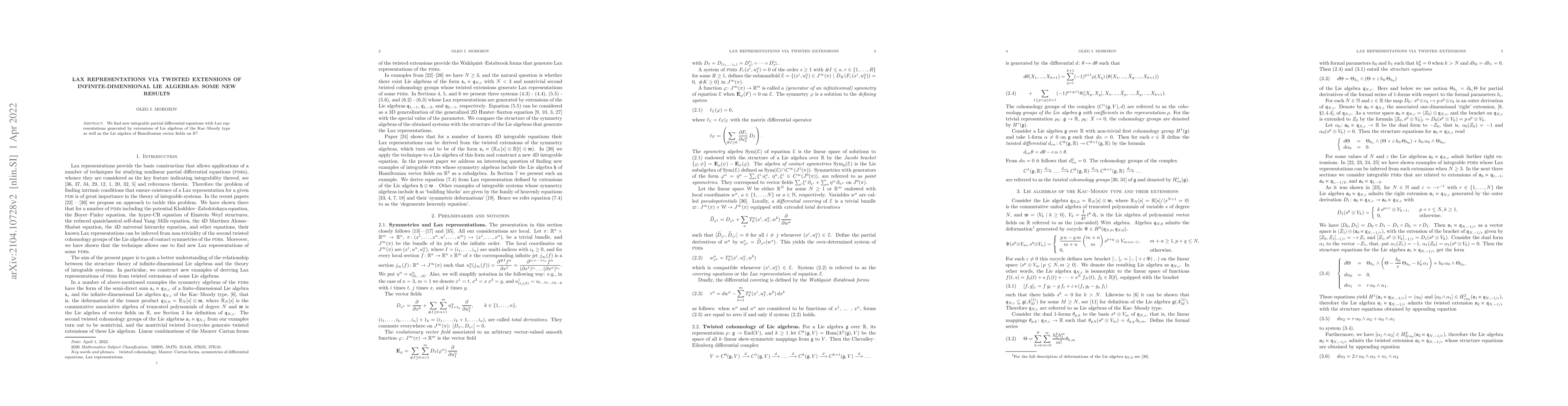 Thumbnail for Lax representations via twisted extensions of infinite-dimensional Lie
  algebras: some new results