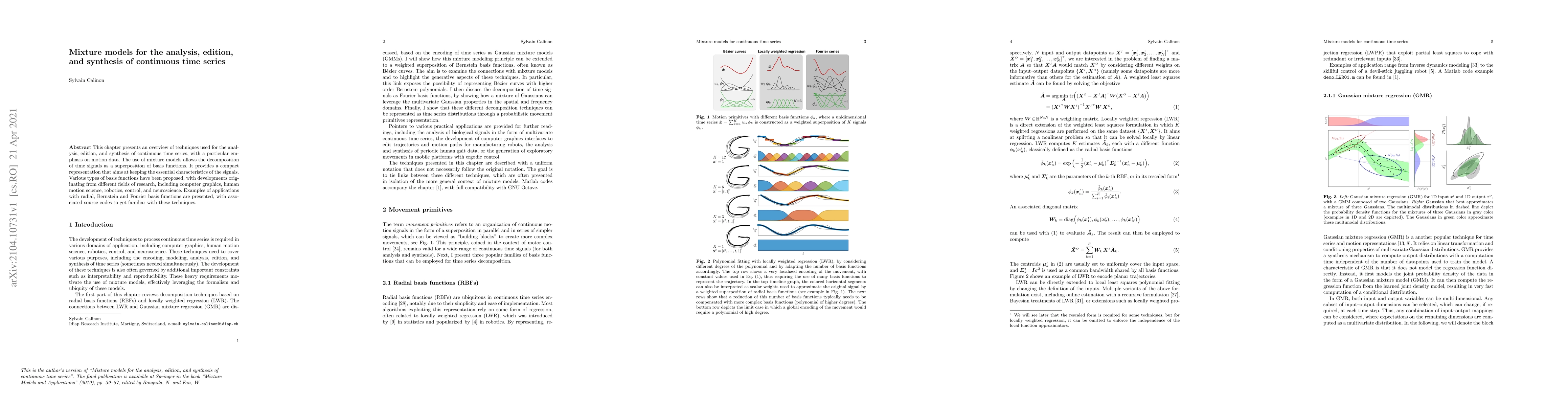 Thumbnail for Mixture Models for the Analysis, Edition, and Synthesis of Continuous
  Time Series