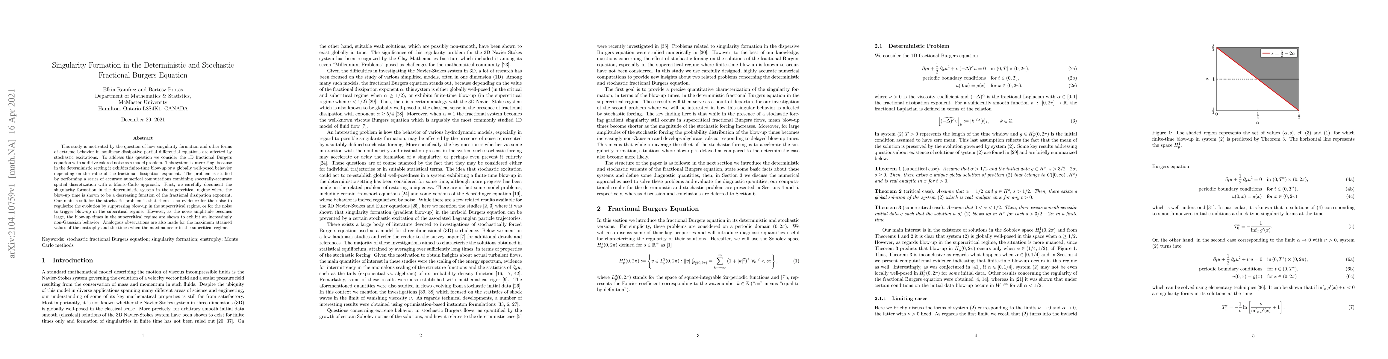 Thumbnail for Singularity Formation in the Deterministic and Stochastic Fractional
  Burgers Equation