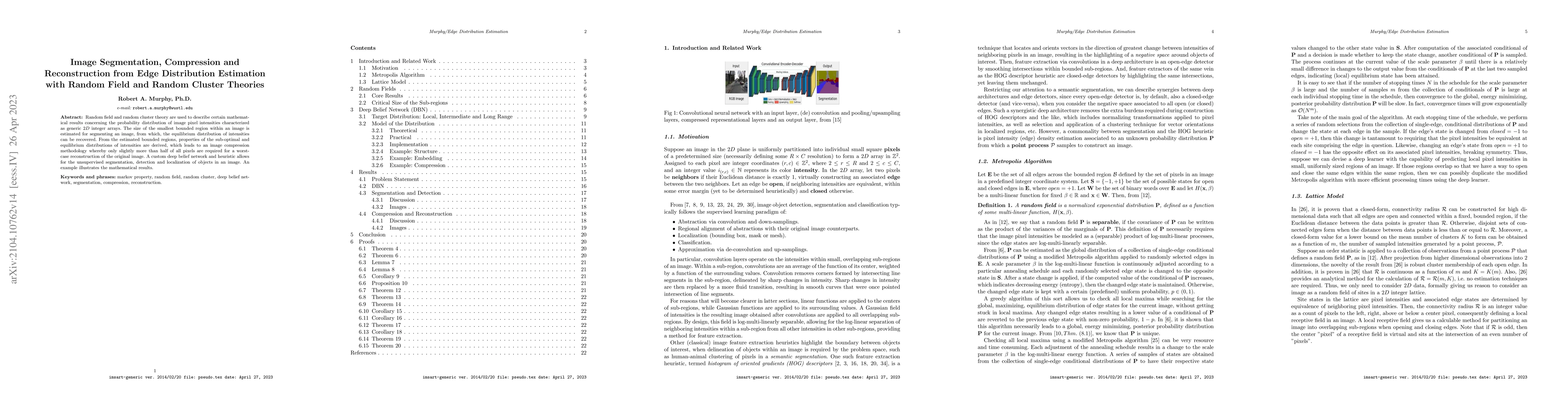 Thumbnail for Image Segmentation, Compression and Reconstruction from Edge
  Distribution Estimation with Random Field and Random Cluster Theories