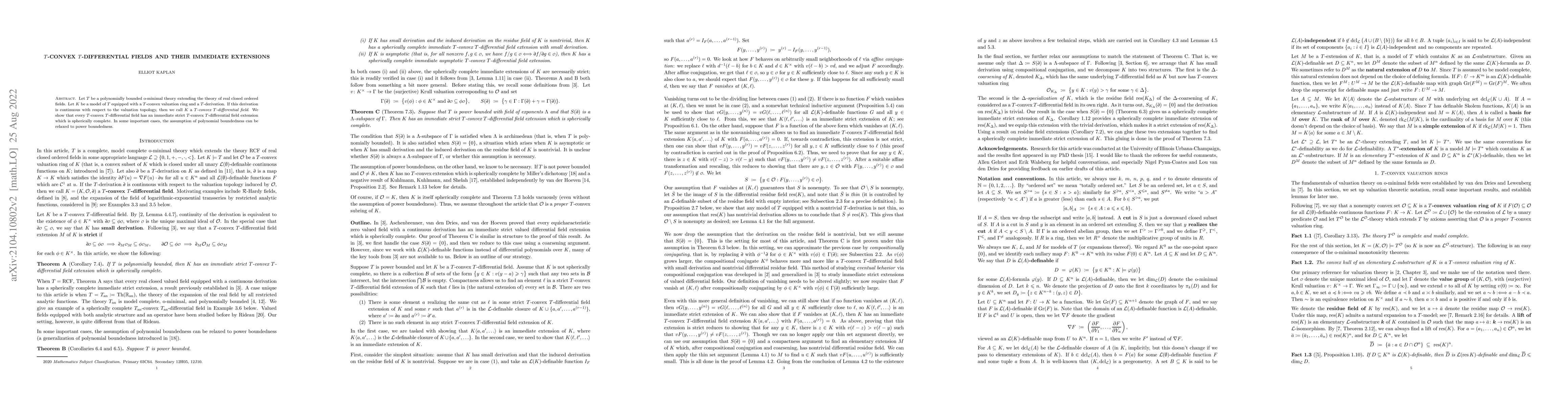Thumbnail for $T$-convex $T$-differential fields and their immediate extensions