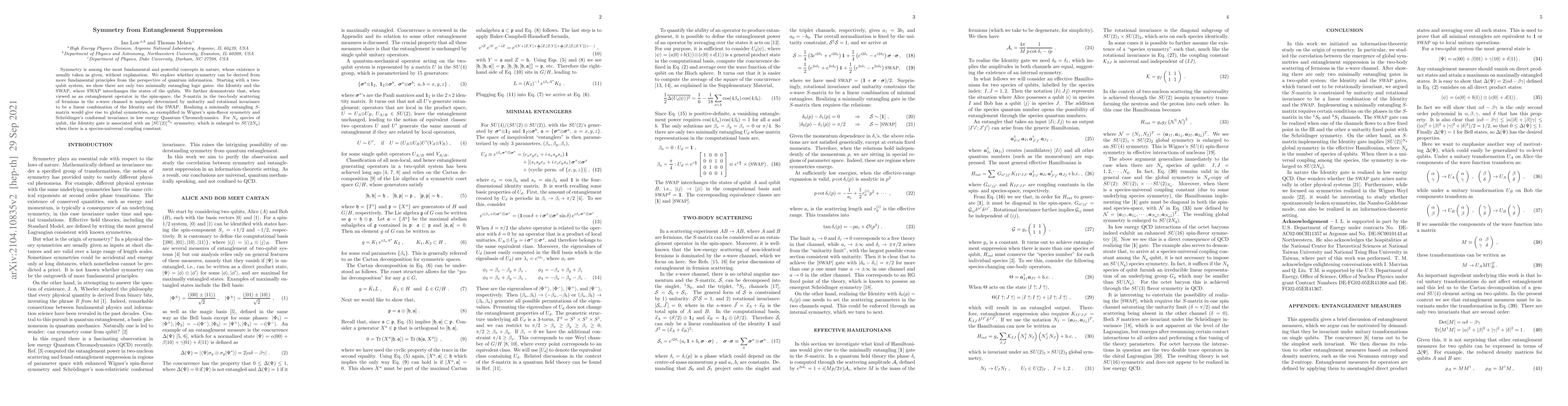 Thumbnail for Symmetry from Entanglement Suppression