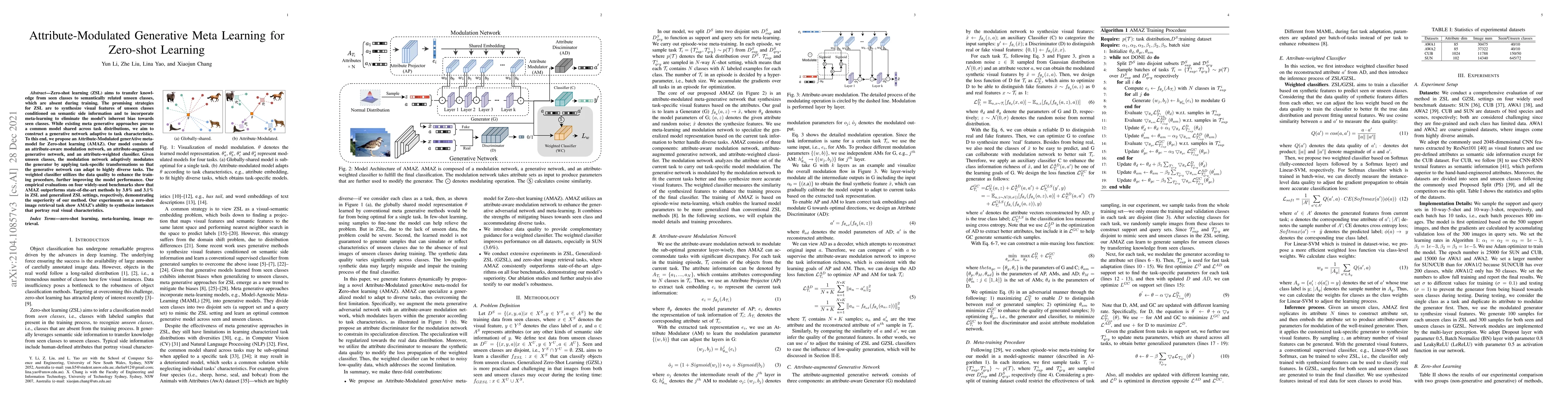 Thumbnail for Attribute-Modulated Generative Meta Learning for Zero-Shot
  Classification