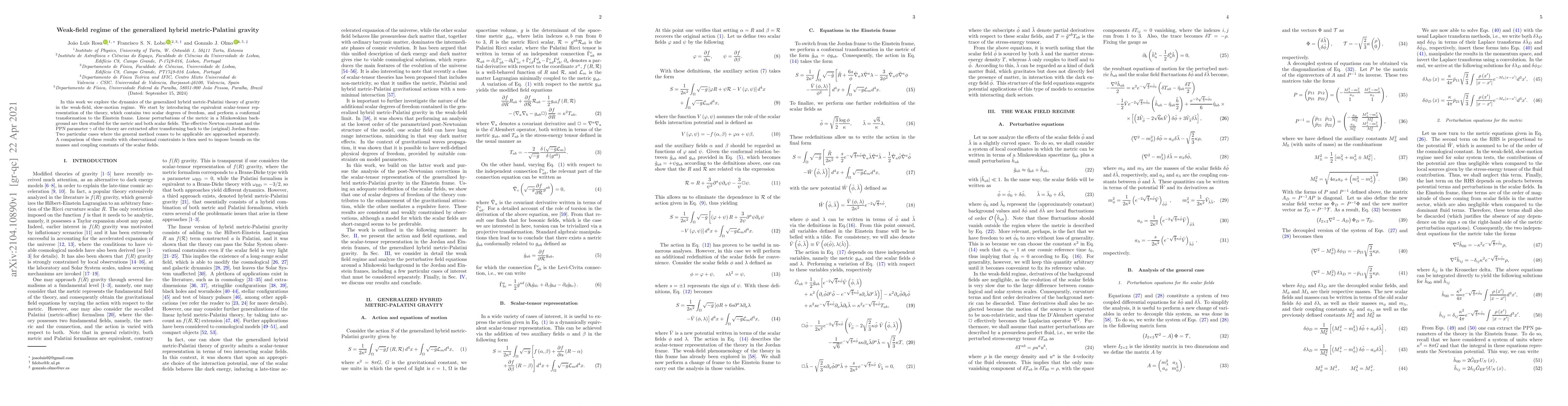 Thumbnail for Weak-field regime of the generalized hybrid metric-Palatini gravity