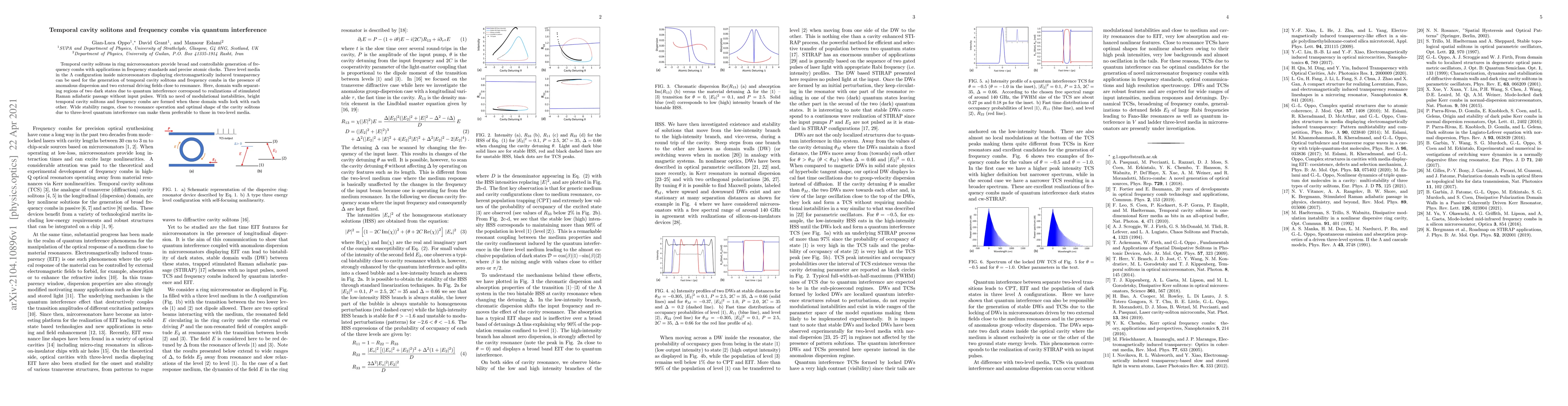 Thumbnail for Temporal cavity solitons and frequency combs via quantum interference