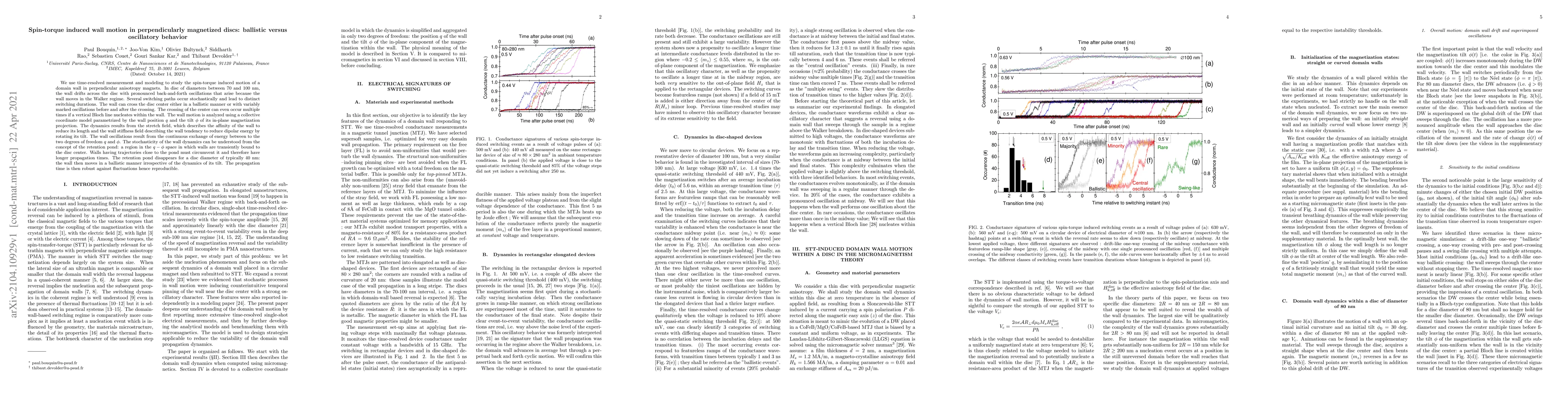 Thumbnail for Spin-torque induced wall motion in perpendicularly magnetized discs:
  ballistic versus oscillatory behavior