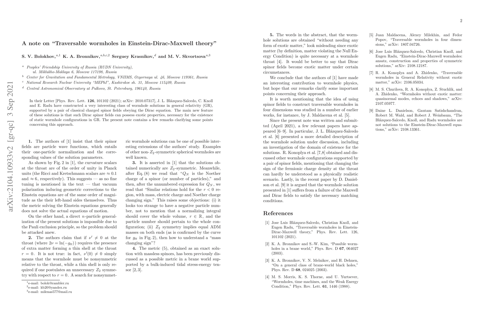Thumbnail for A note on "Traversable wormholes in Einstein-Dirac-Maxwell theory"