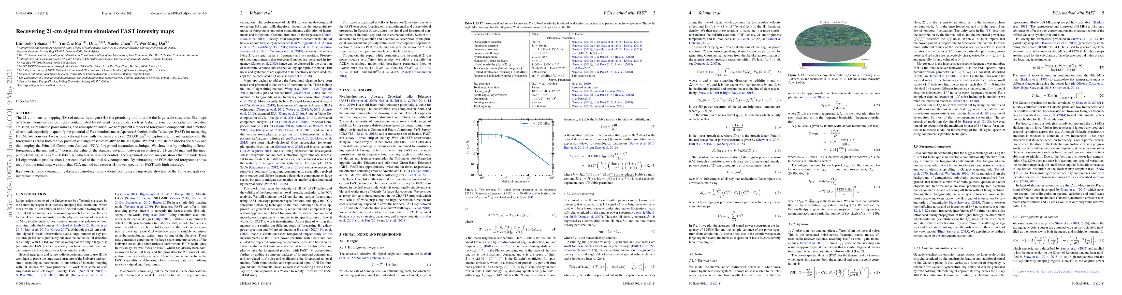 Thumbnail for Recovering 21-cm signal from simulated FAST intensity maps