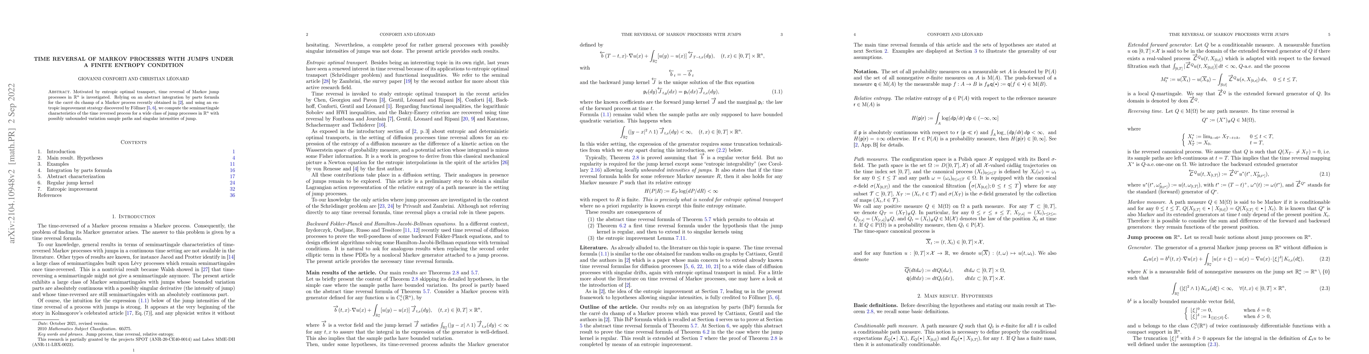 Thumbnail for Time reversal of Markov processes with jumps under a finite entropy
  condition