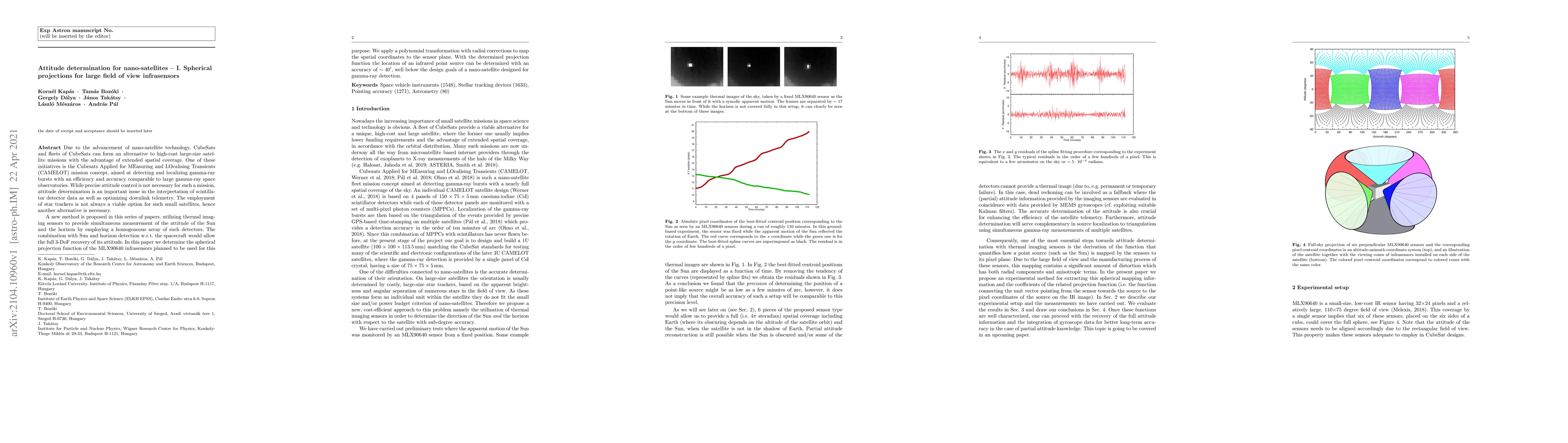 Thumbnail for Attitude determination for nano-satellites -- I. Spherical projections
  for large field of view infrasensors