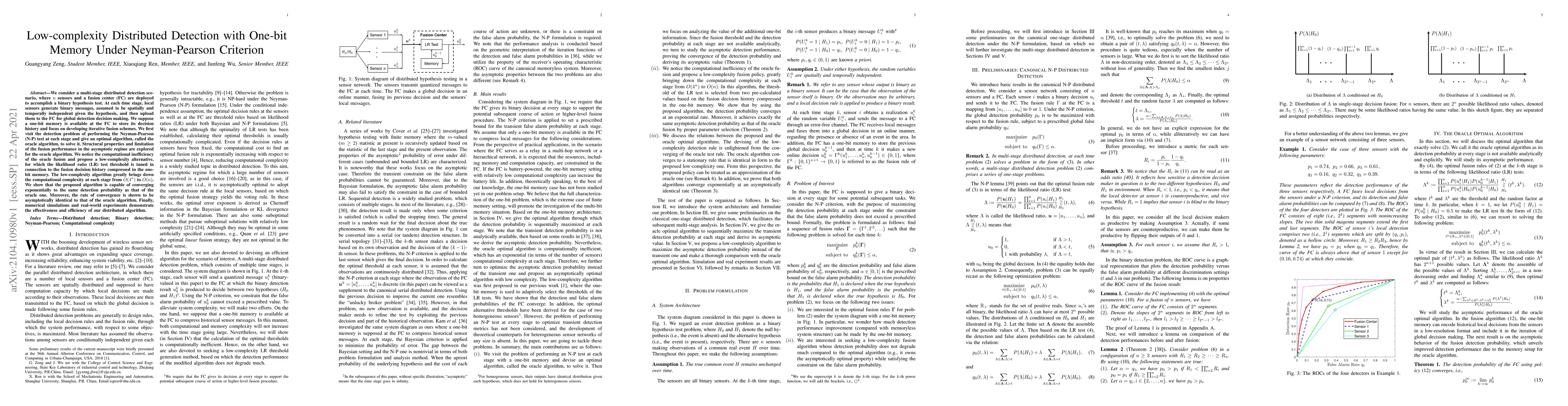 Thumbnail for Low-complexity Distributed Detection with One-bit Memory Under
  Neyman-Pearson Criterion