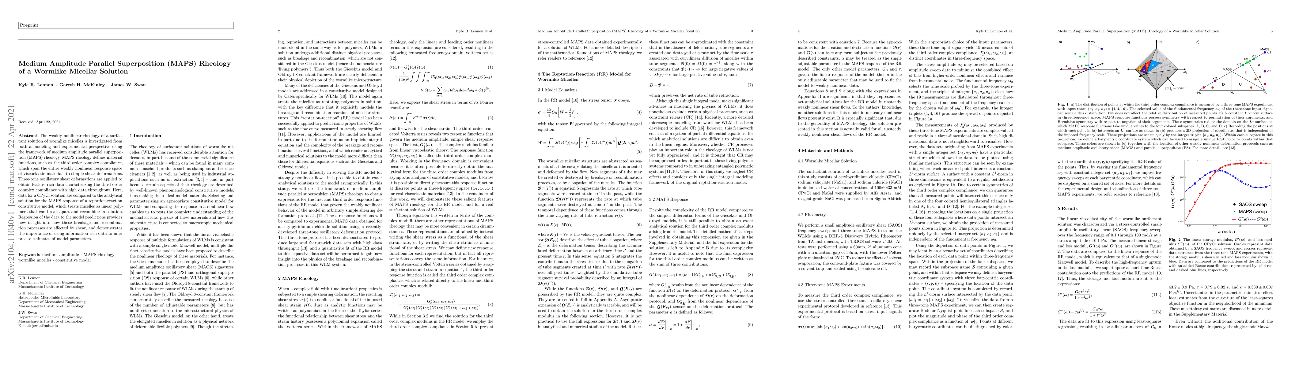 Thumbnail for Medium Amplitude Parallel Superposition (MAPS) Rheology of a Wormlike
  Micellar Solution