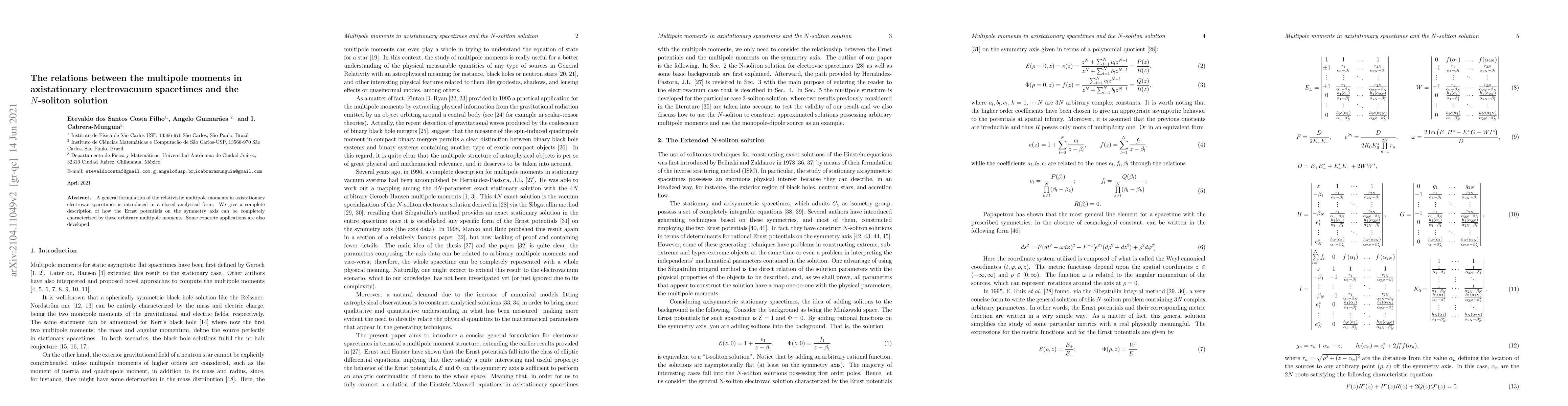 Thumbnail for The relations between the multipole moments in axistationary
  electrovacuum spacetimes and the $N$-soliton solution