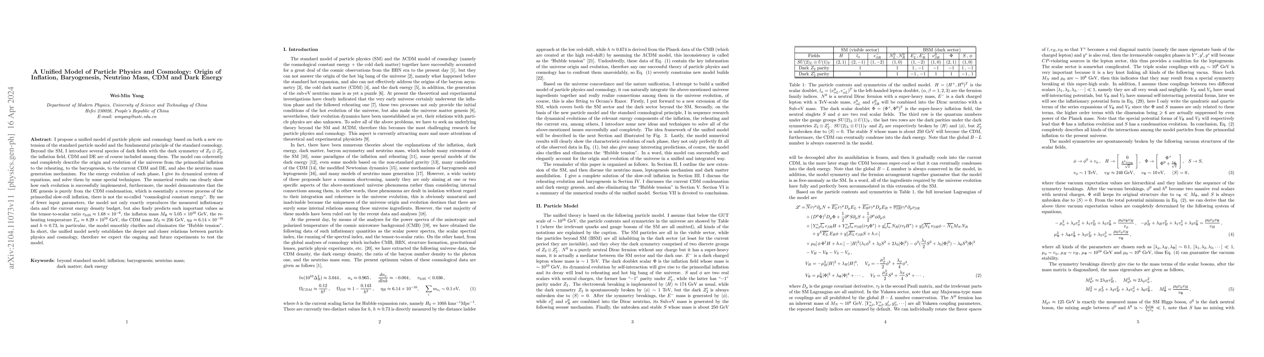 Thumbnail for A Unified Model of Particle Physics and Cosmology: Origin of Inflation,
  Baryogenesis, Neutrino Mass, CDM and Dark Energy
