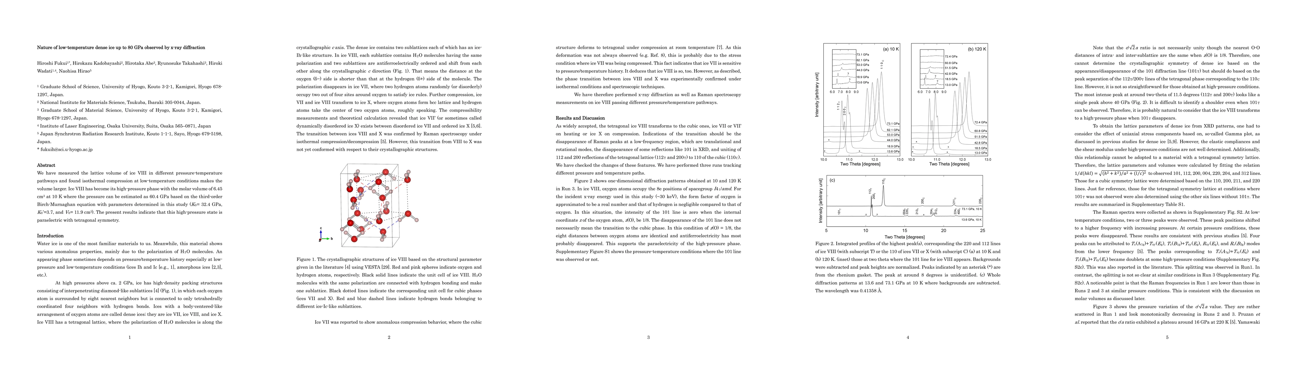 Thumbnail for Nature of low-temperature dense ice up to 80 GPa observed by x-ray
  diffraction