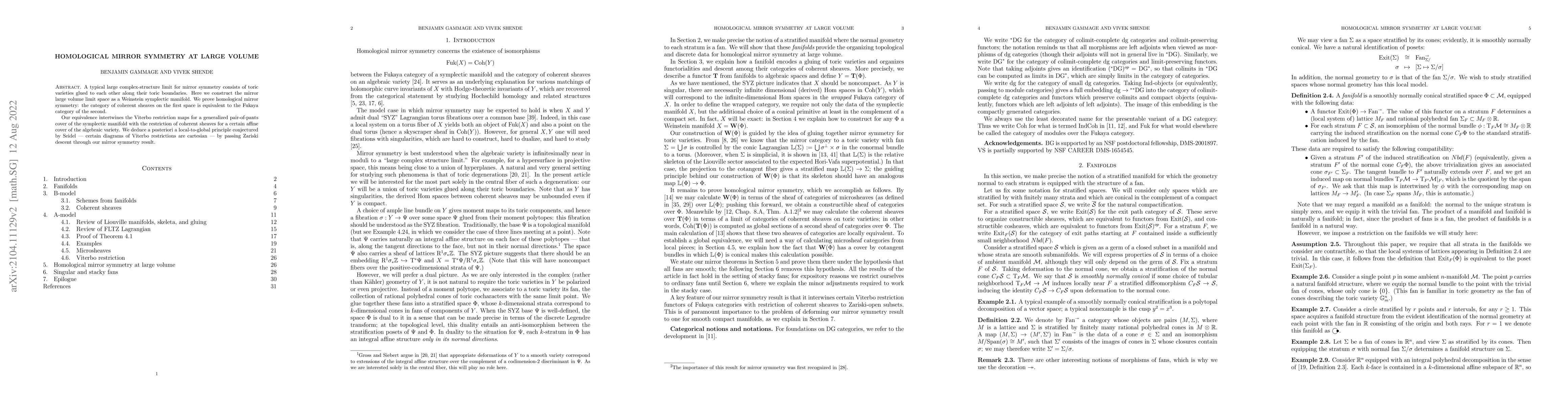 Thumbnail for Homological mirror symmetry at large volume