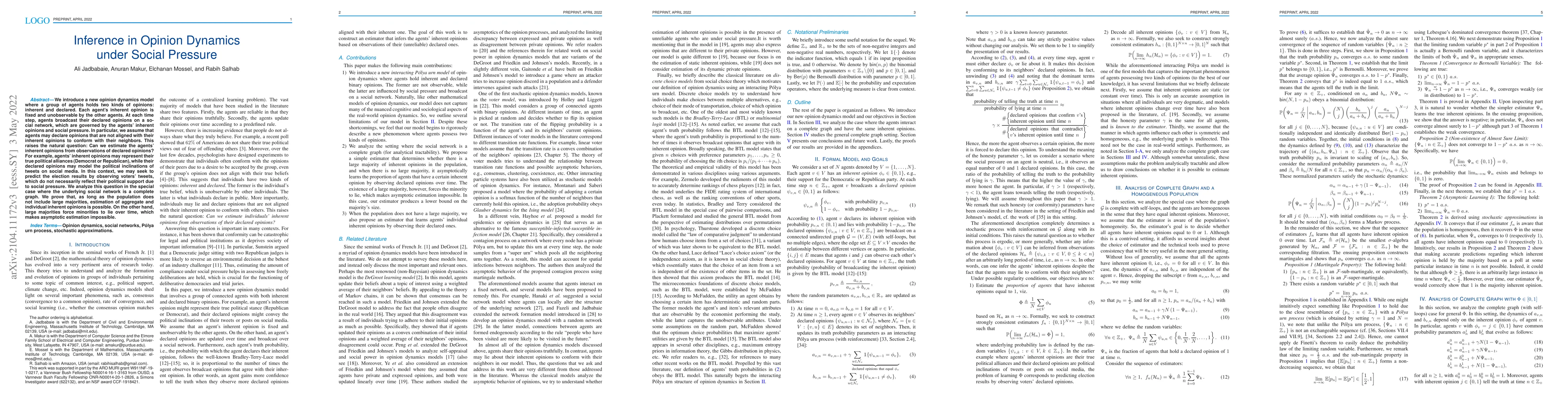 Thumbnail for Inference in Opinion Dynamics under Social Pressure