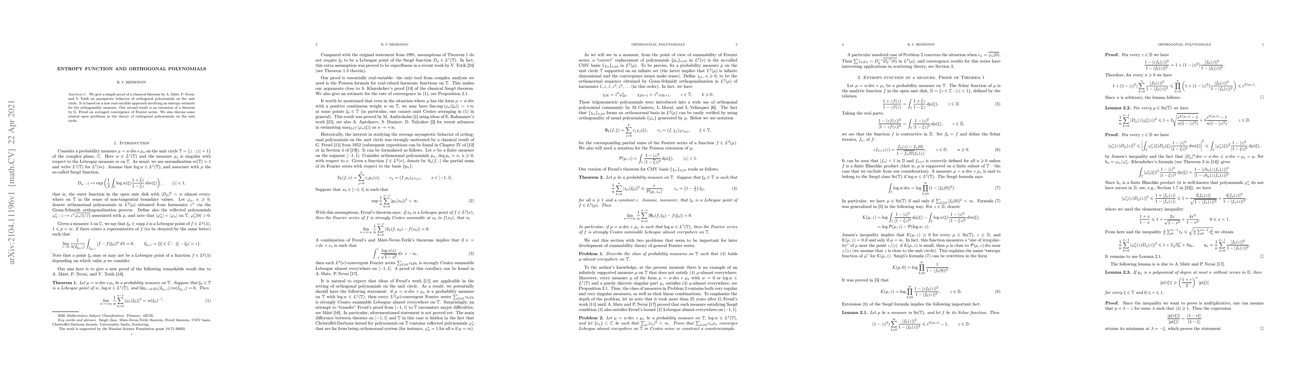 Thumbnail for Entropy function and orthogonal polynomials