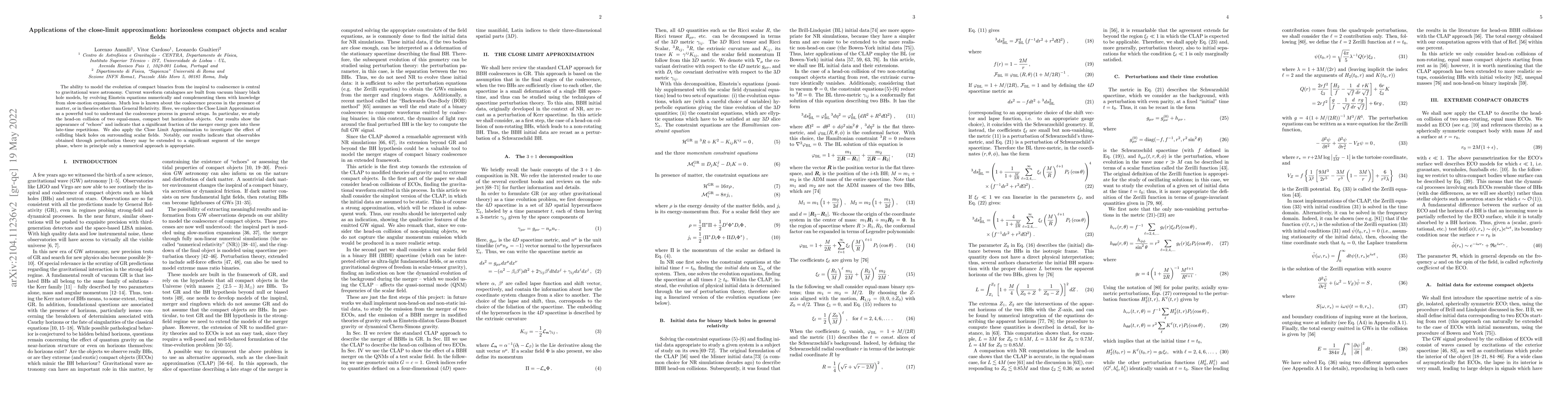 Thumbnail for Applications of the close-limit approximation: horizonless compact
  objects and scalar fields