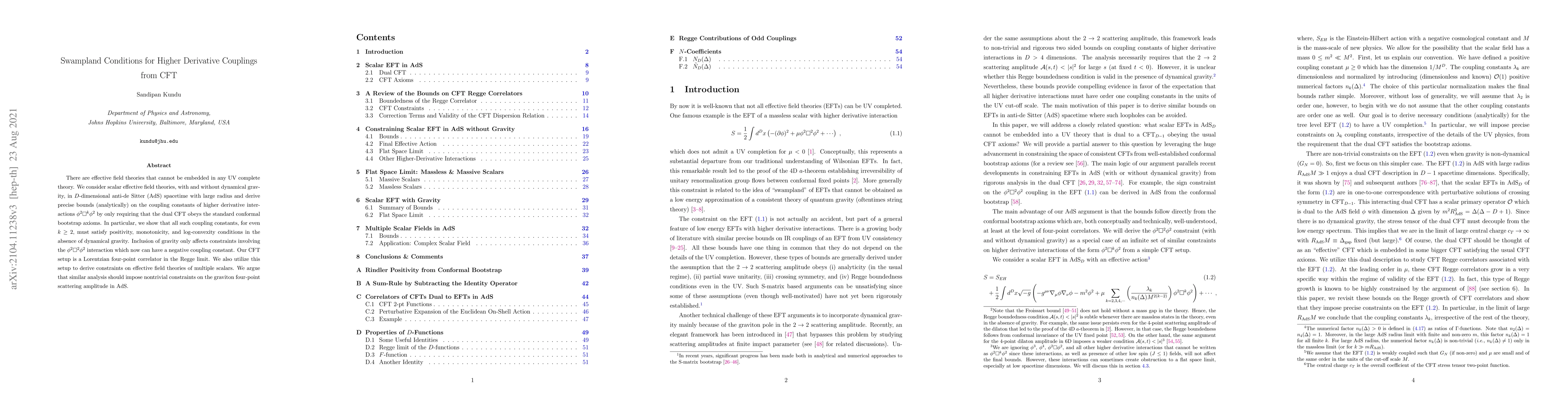 Thumbnail for Swampland Conditions for Higher Derivative Couplings from CFT