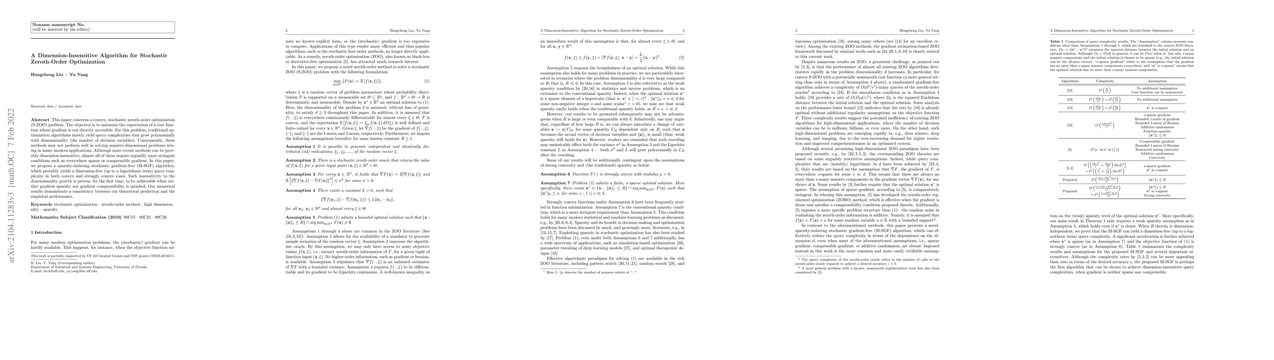 Thumbnail for A Dimension-Insensitive Algorithm for Stochastic Zeroth-Order
  Optimization