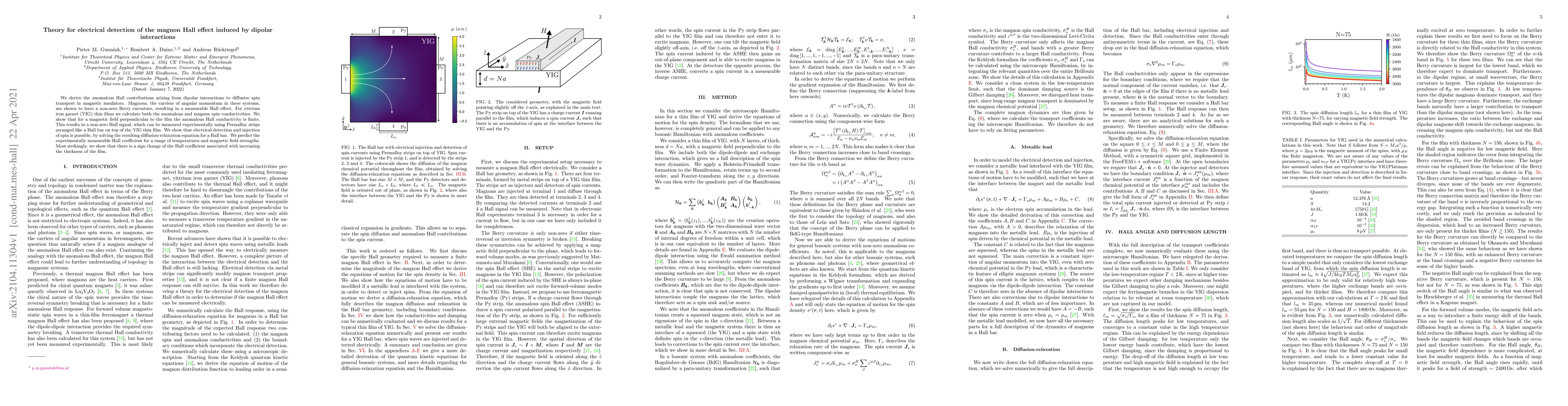 Thumbnail for Theory for electrical detection of the magnon Hall effect induced by
  dipolar interactions