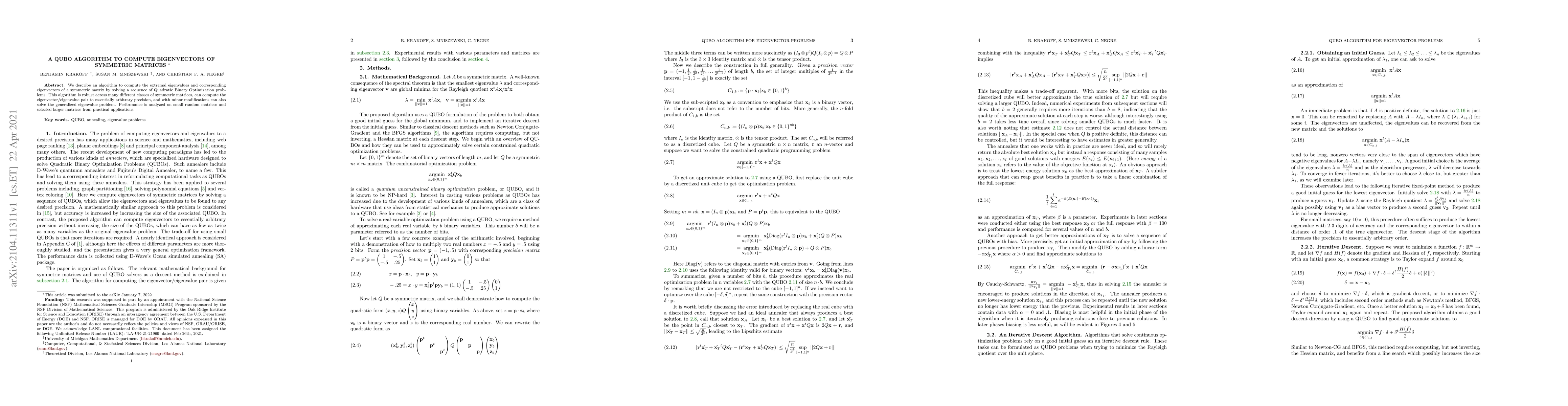 Thumbnail for A QUBO Algorithm to Compute Eigenvectors of Symmetric Matrices