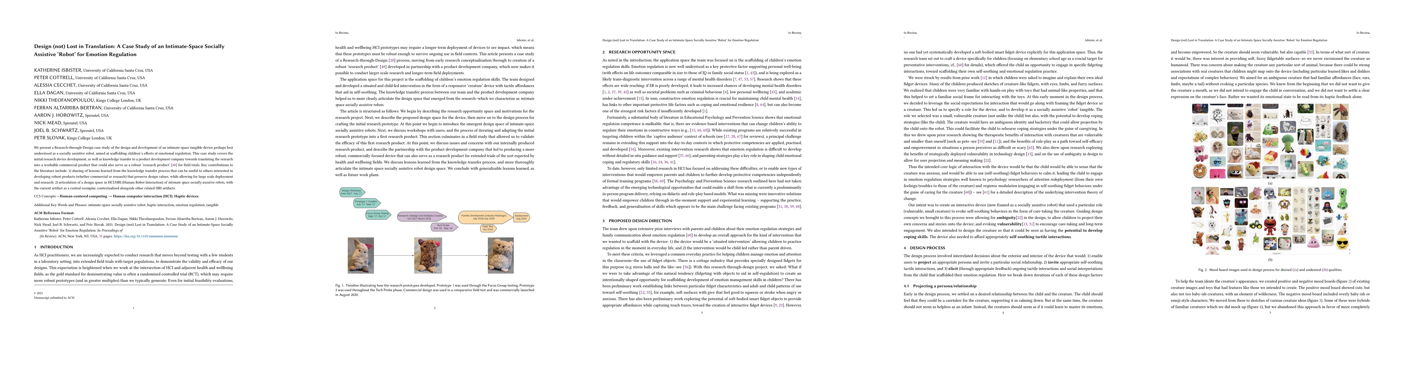 Thumbnail for Design not Lost in Translation: A Case Study of an Intimate-Space
  Socially Assistive Robot for Emotion Regulation