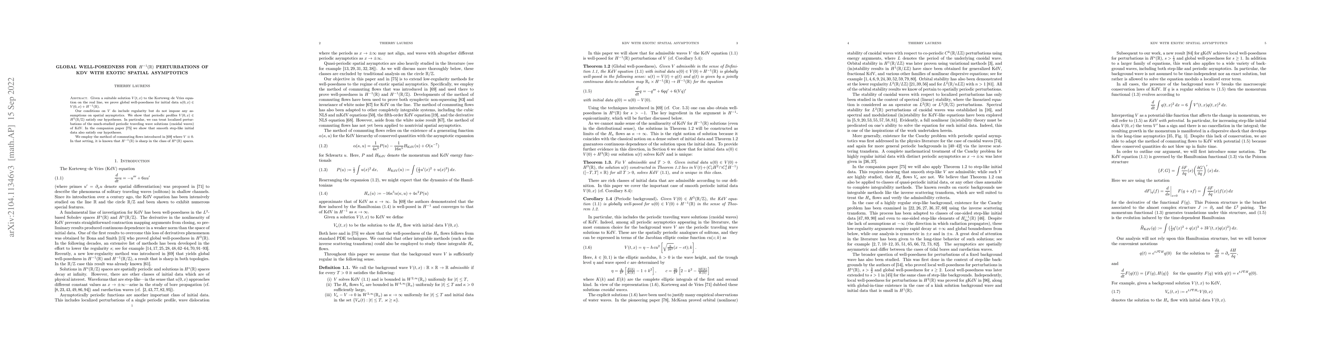 Thumbnail for Global well-posedness for $H^{-1}(\mathbb{R})$ perturbations of KdV with
  exotic spatial asymptotics