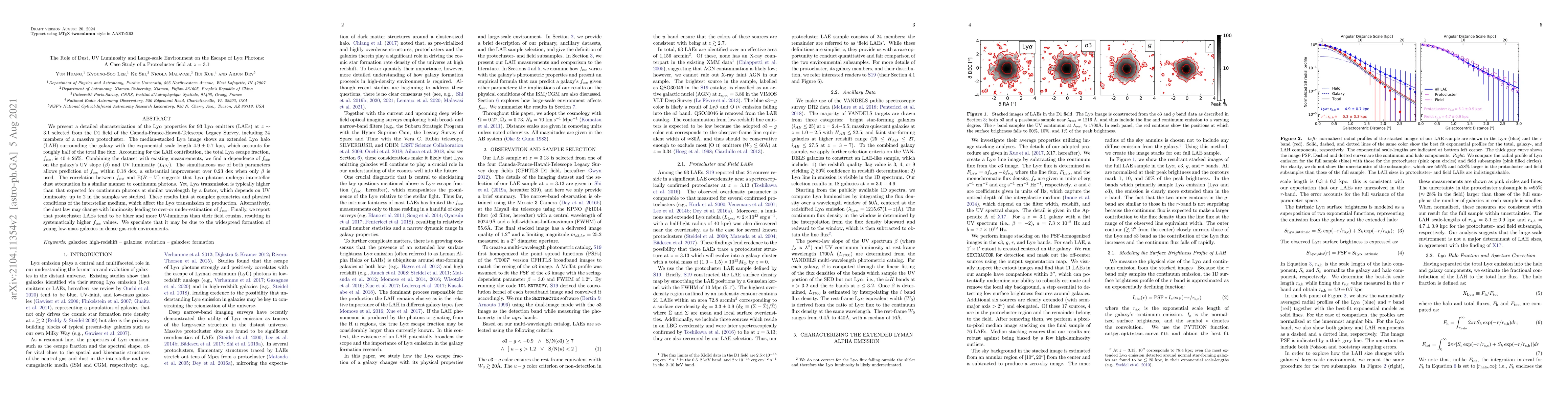 Thumbnail for The Role of Dust, UV Luminosity and Large-scale Environment on the
  Escape of Lya Photons: A Case Study of a Protocluster field at z = 3.1