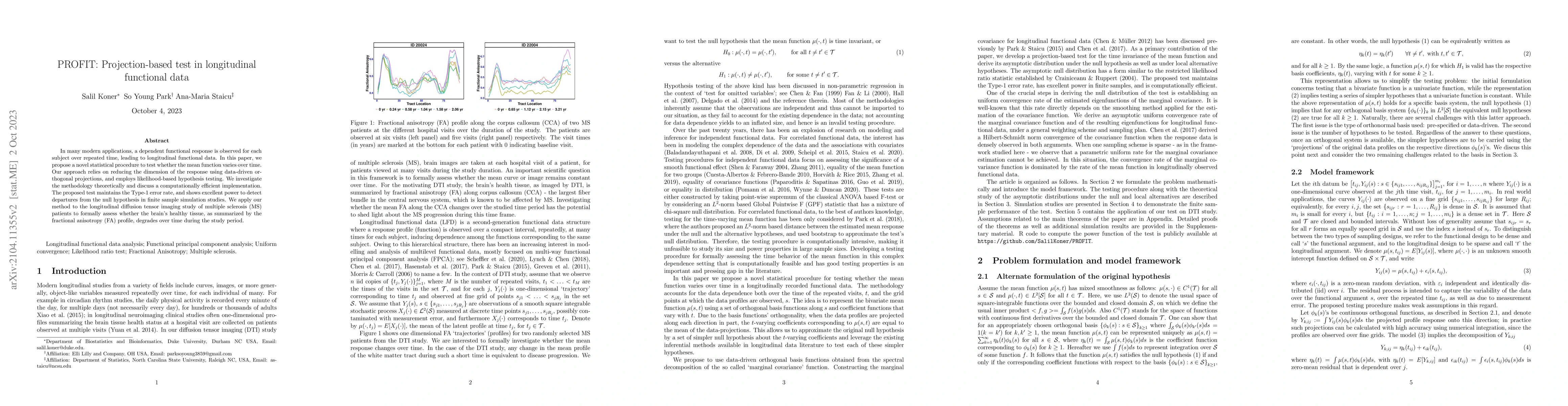 Thumbnail for PROFIT: Projection-based Test in Longitudinal Functional Data