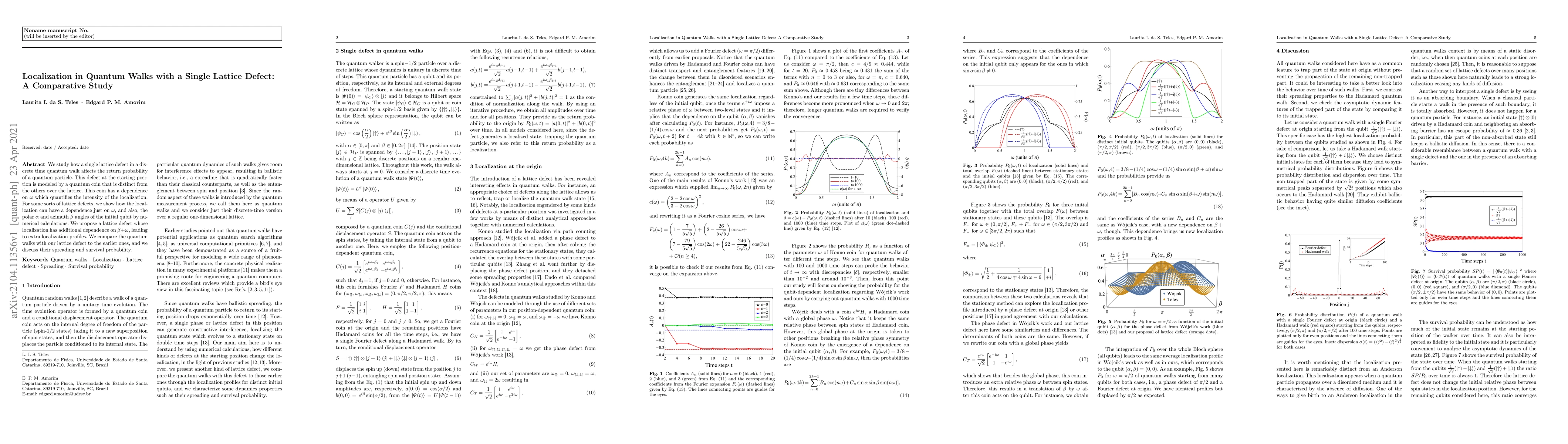 Thumbnail for Localization in Quantum Walks with a Single Lattice Defect: A
  Comparative Study