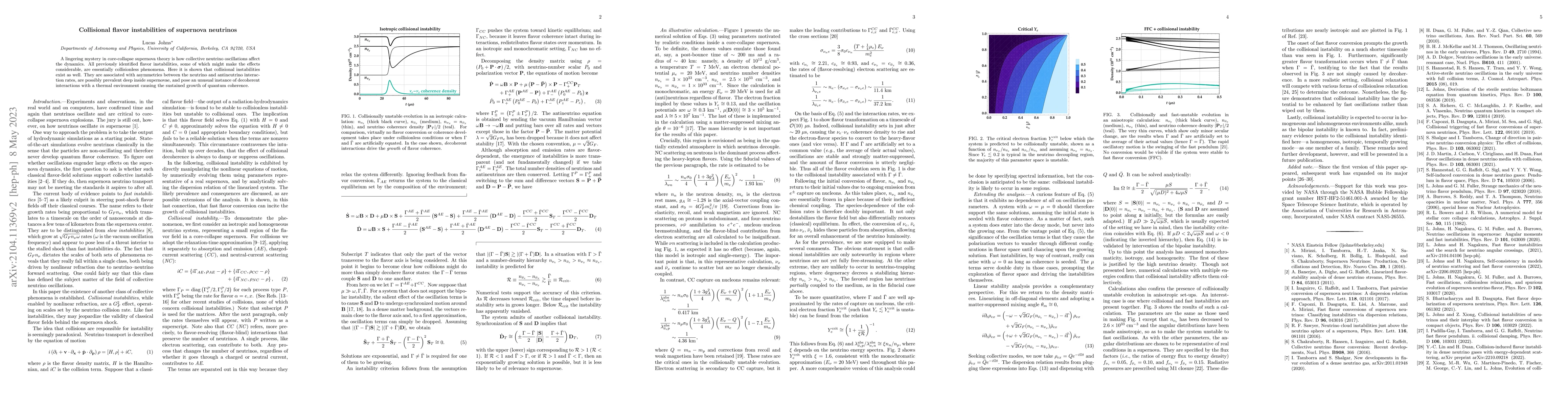 Thumbnail for Collisional flavor instabilities of supernova neutrinos