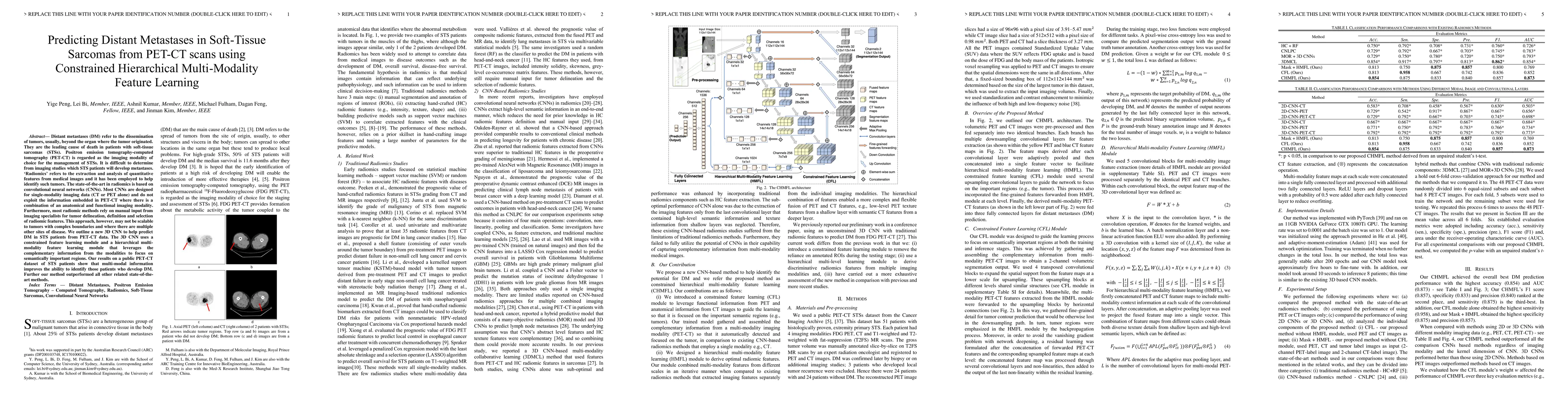 Thumbnail for Predicting Distant Metastases in Soft-Tissue Sarcomas from PET-CT scans
  using Constrained Hierarchical Multi-Modality Feature Learning