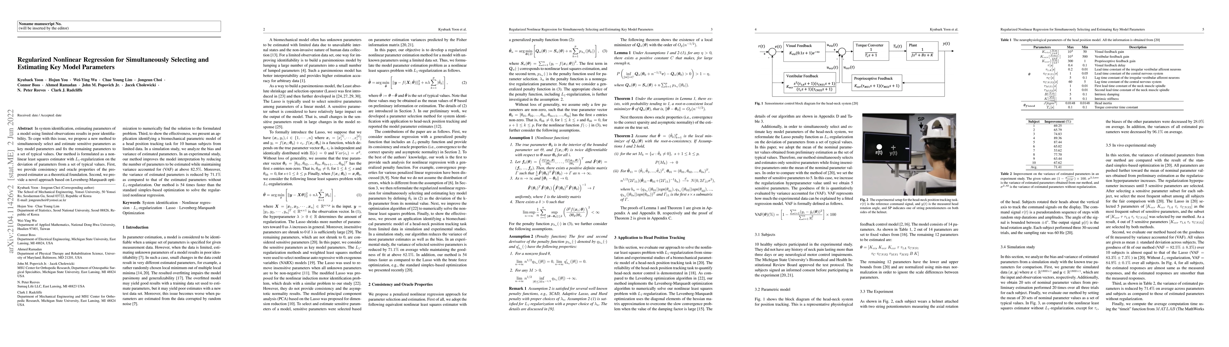 Thumbnail for Regularized Nonlinear Regression for Simultaneously Selecting and
  Estimating Key Model Parameters