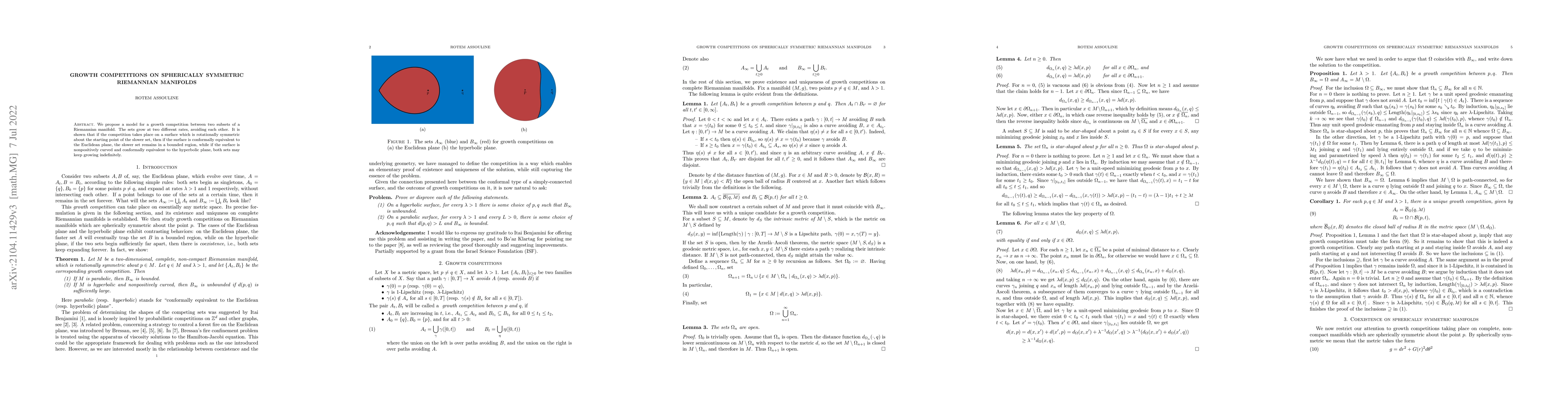 Thumbnail for Growth Competitions on Spherically Symmetric Riemannian Manifolds