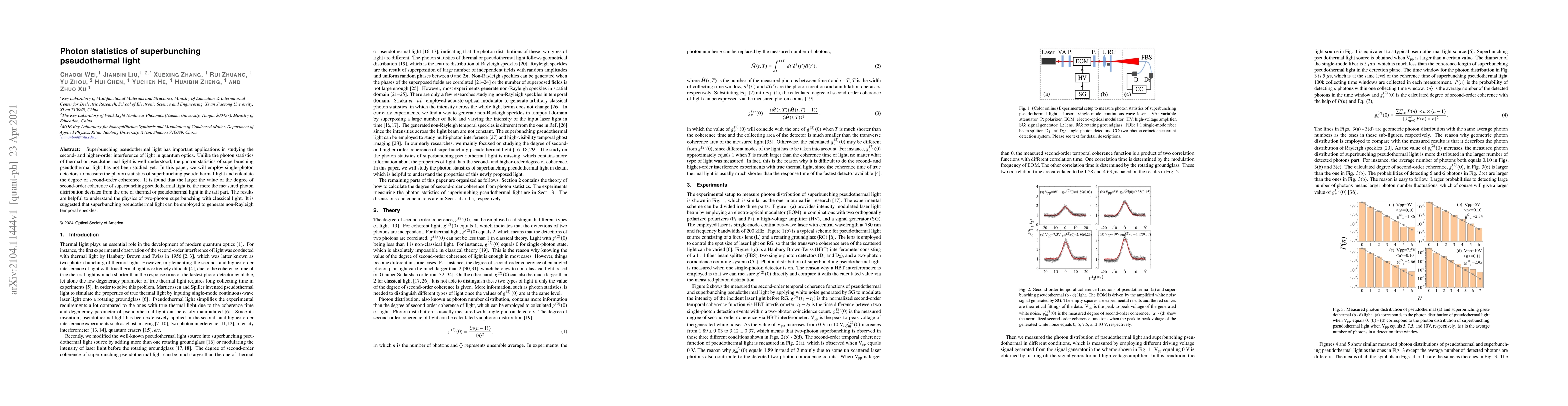 Thumbnail for Photon statistics of superbunching pseudothermal light