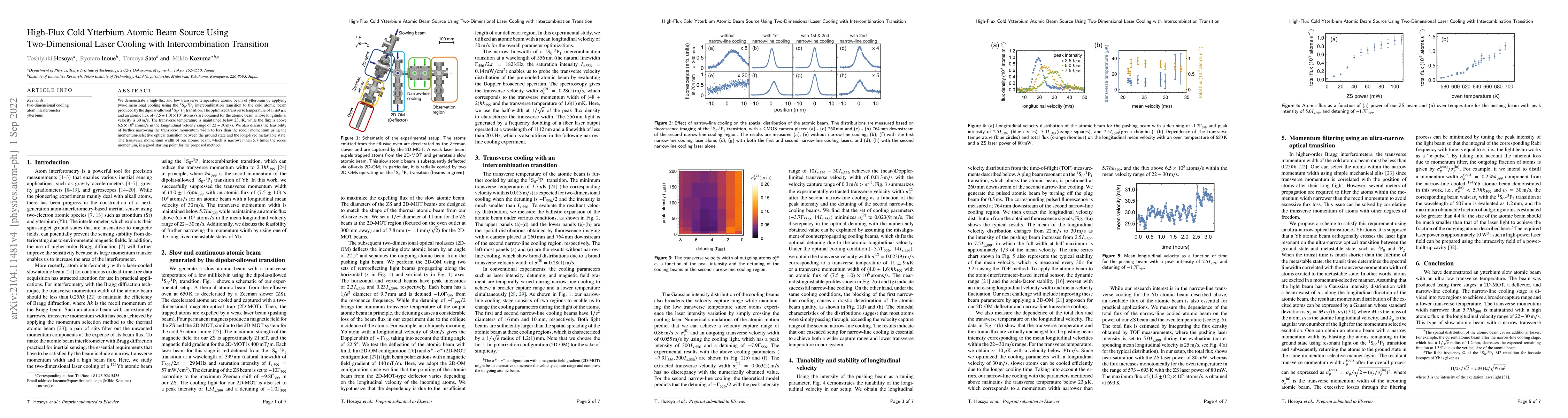 Thumbnail for High-Flux Cold Ytterbium Atomic Beam Source Using Two-Dimensional Laser
  Cooling with Intercombination Transition