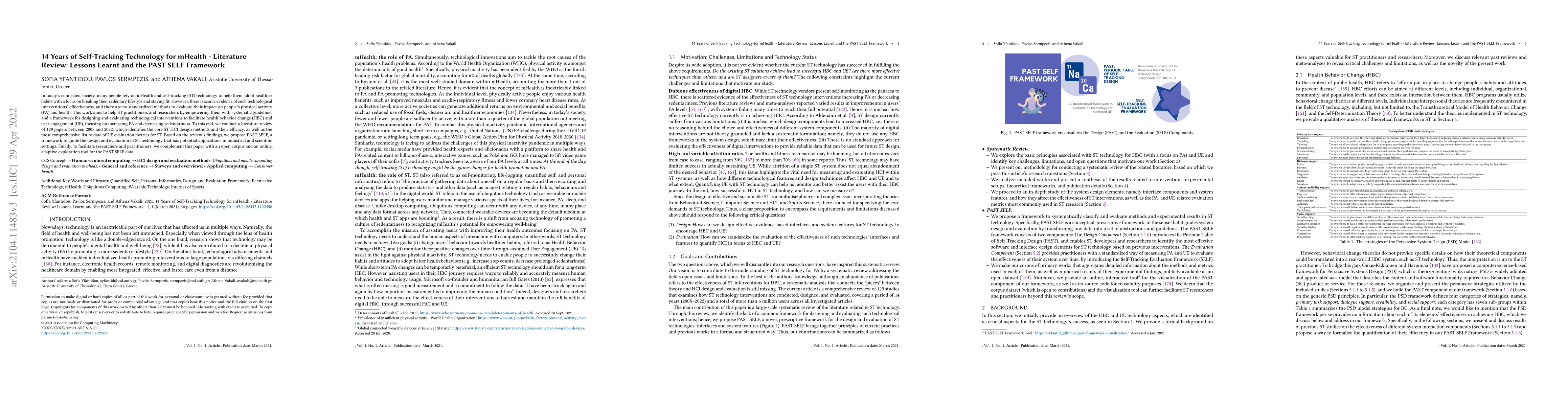 Thumbnail for 14 Years of Self-Tracking Technology for mHealth -- Literature Review:
  Lessons Learnt and the PAST SELF Framework