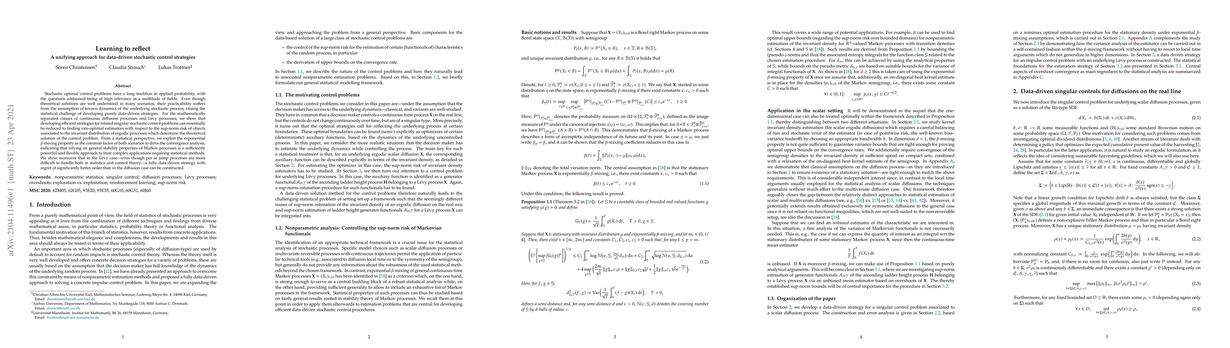 Thumbnail for Learning to reflect: A unifying approach for data-driven stochastic
  control strategies