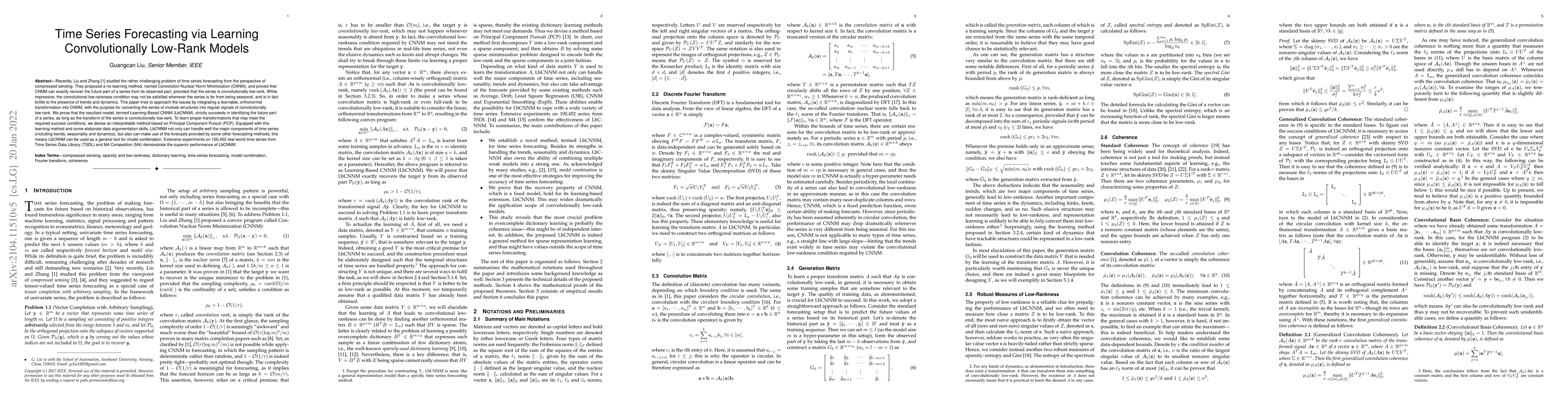 Thumbnail for Time Series Forecasting via Learning Convolutionally Low-Rank Models