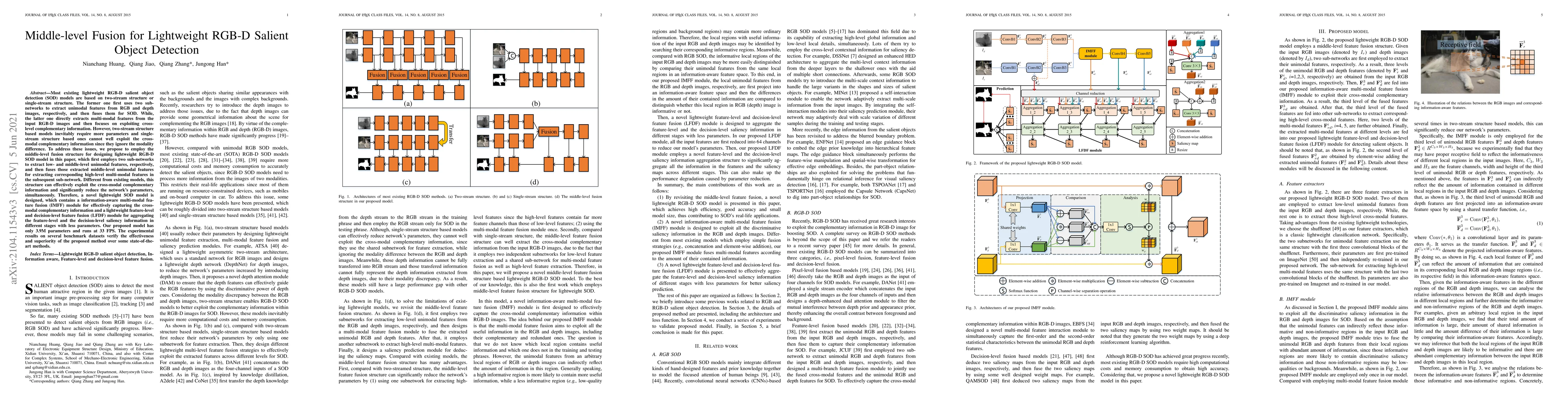 Thumbnail for Middle-level Fusion for Lightweight RGB-D Salient Object Detection