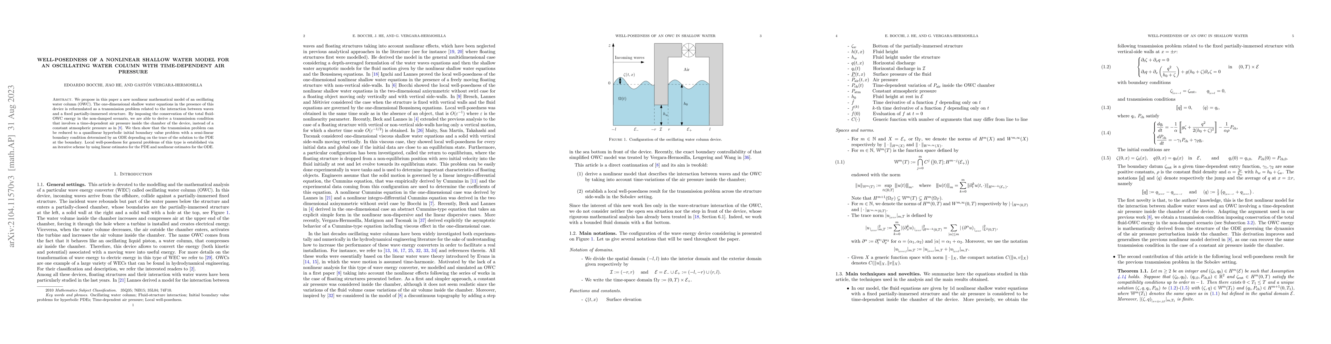 Thumbnail for Well-posedness of a nonlinear shallow water model for an oscillating
  water column with time-dependent air pressure