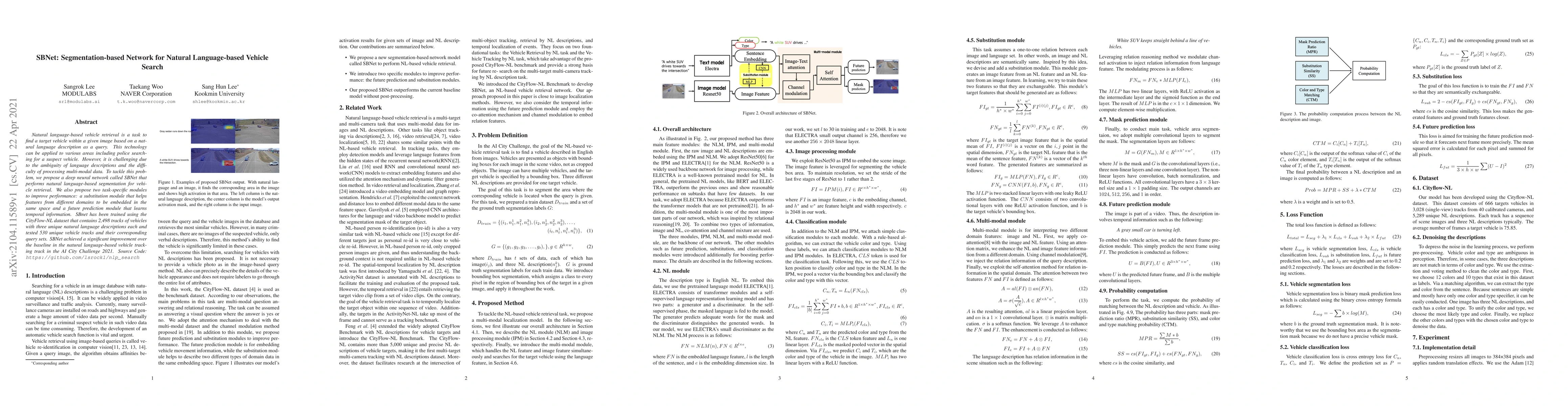 Thumbnail for SBNet: Segmentation-based Network for Natural Language-based Vehicle
  Search